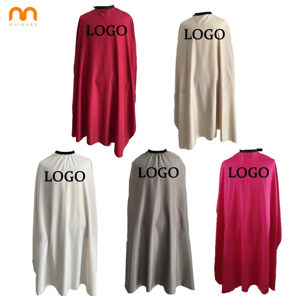 Customized Logo Adult Waterproof Polyester Hairdressing Apron Hairdressing Beige Cream Grey Red Salon Shawl