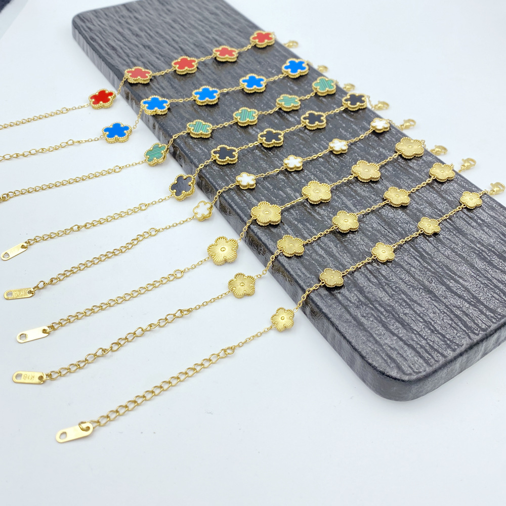 High quality 18k gold-plated stainless steel designer bracelet, jewelry brand 9MM 13MM five leaf flower bracelet