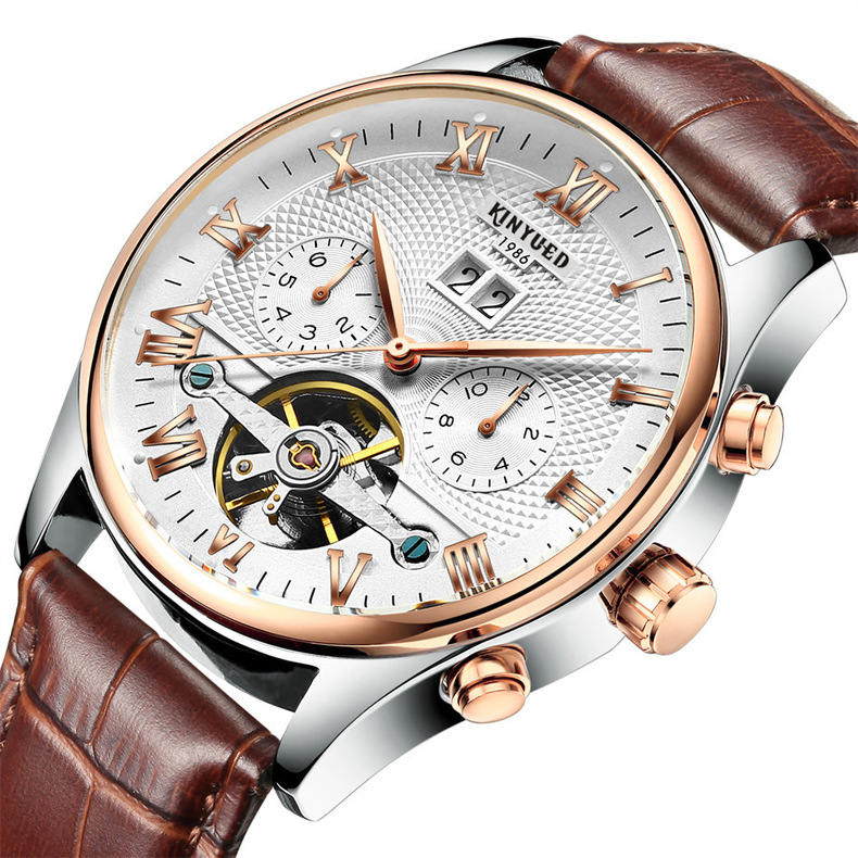KINYUED Men's Multi functional Fully Automatic Mechanical Watch Hollow Tourbillon Men's Watch Fashion Mechanical Watch