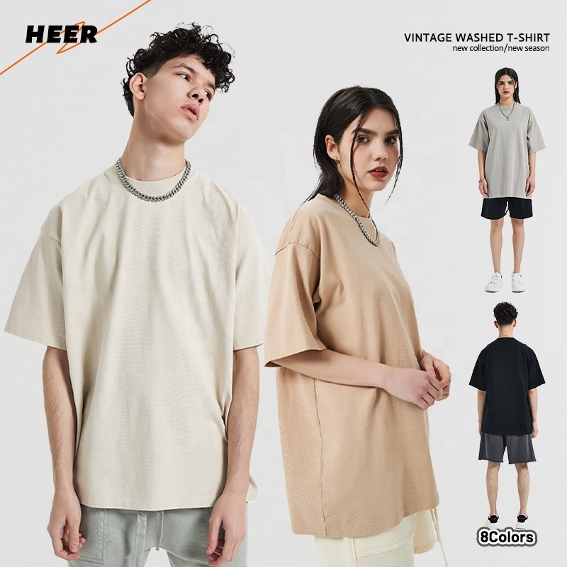 Wholesale men's and women's high-quality 100% cotton heavy-duty customized design washed retro t-shirt