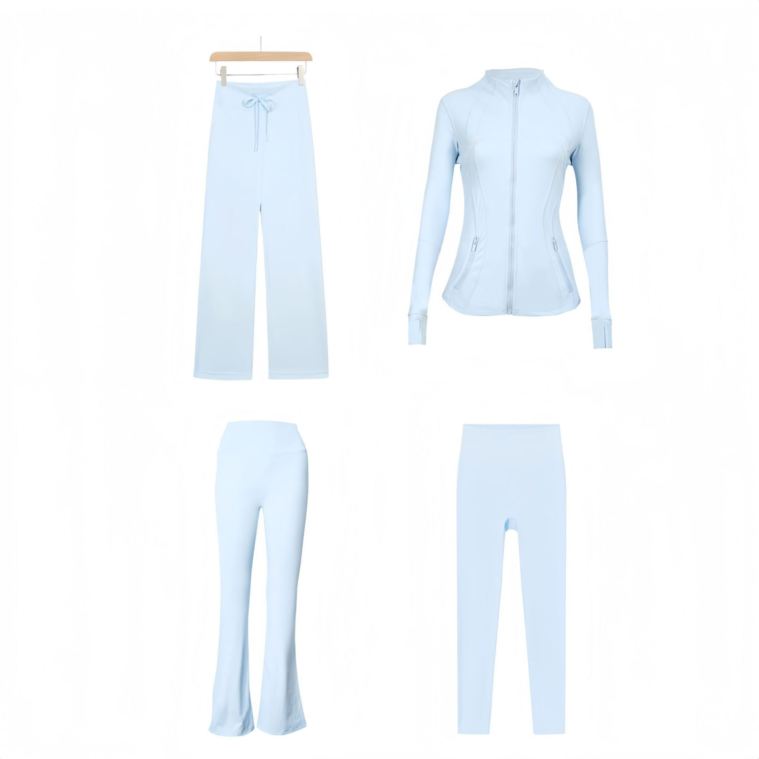 Women's sporty stand up collar jacket, velvet flared pants, cropped pants, straight leg pants, 4-piece set, slim fit