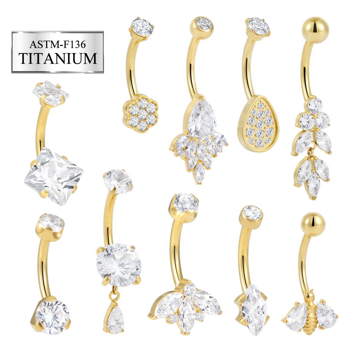 Superstar manufacturer customizes ASTM F136 titanium belly button ring cubic zirconia anti allergic belly button body piercing jewelry