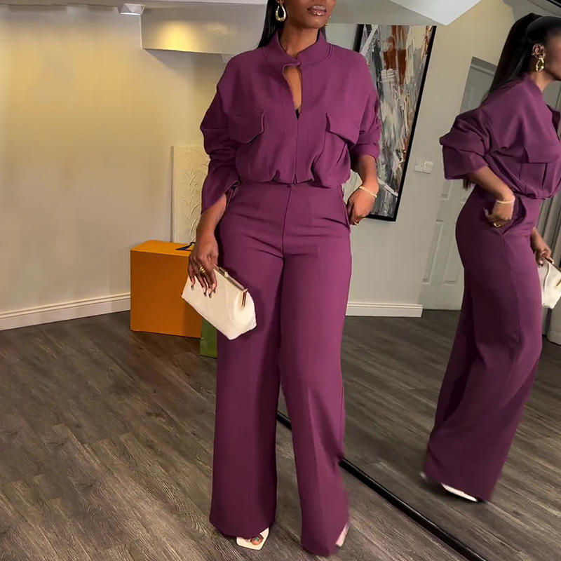 2025 Roupas Femininas Da Moda Spring New Casual Women's Clothing Plus Size V-Neck Long Sleeve Jacket A-Line Wide Leg Trousers