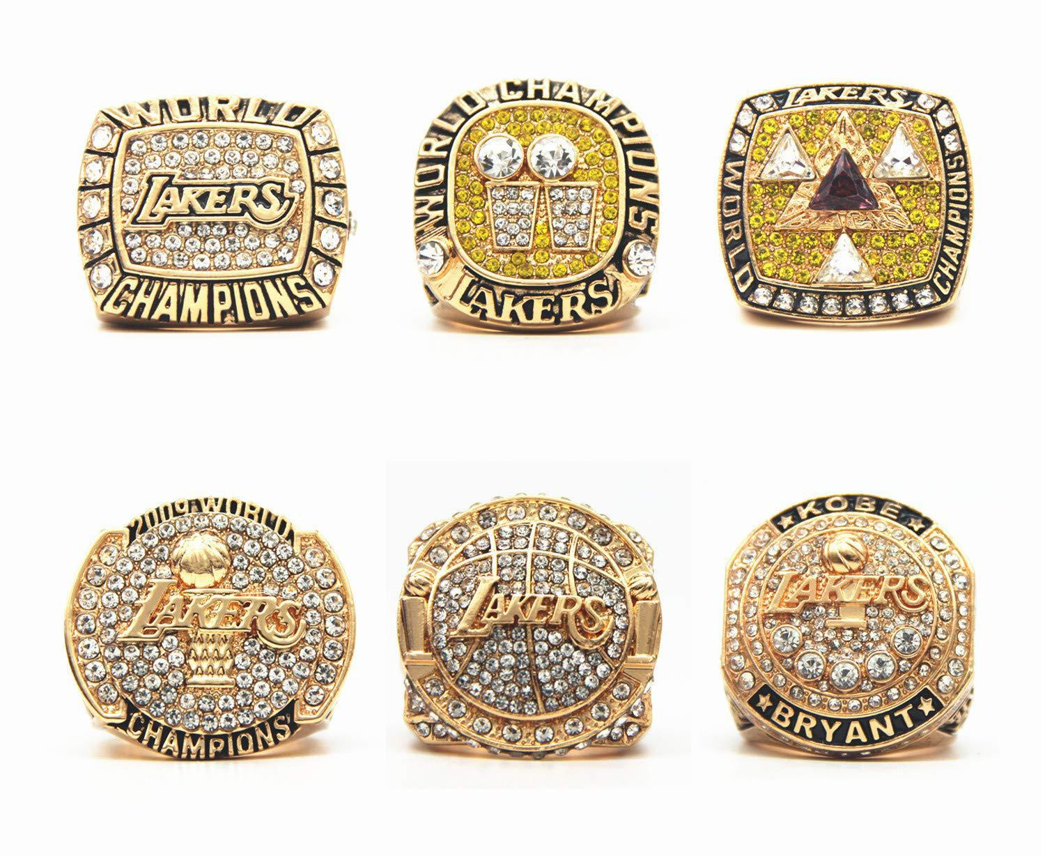 Six piece ring set for the Los Angeles Lakers Championship, Kobe Bryant retirement commemorative gold-plated alloy jewelry inlay