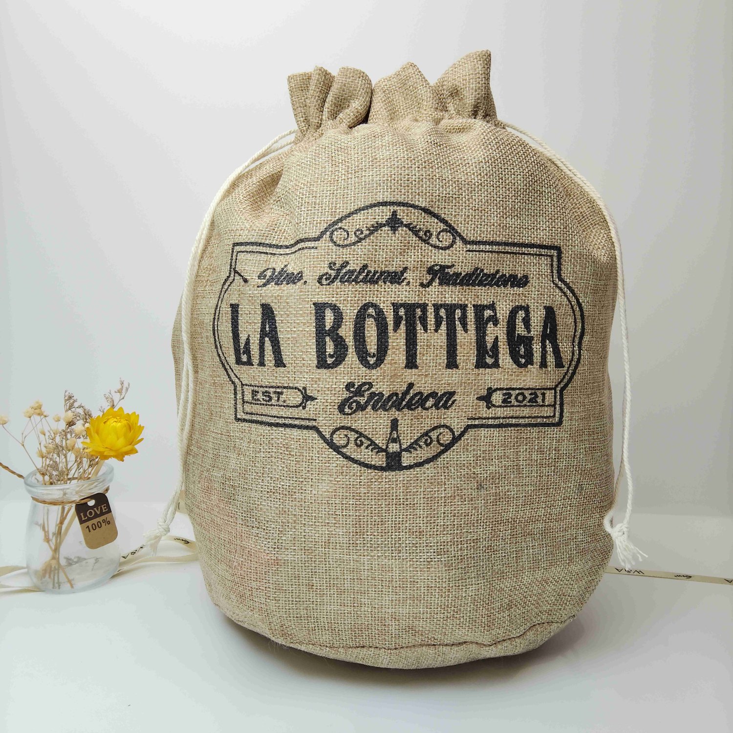 Linen drawstring gift bag, linen wedding bag, burlap candy bag, elegant shopping bag