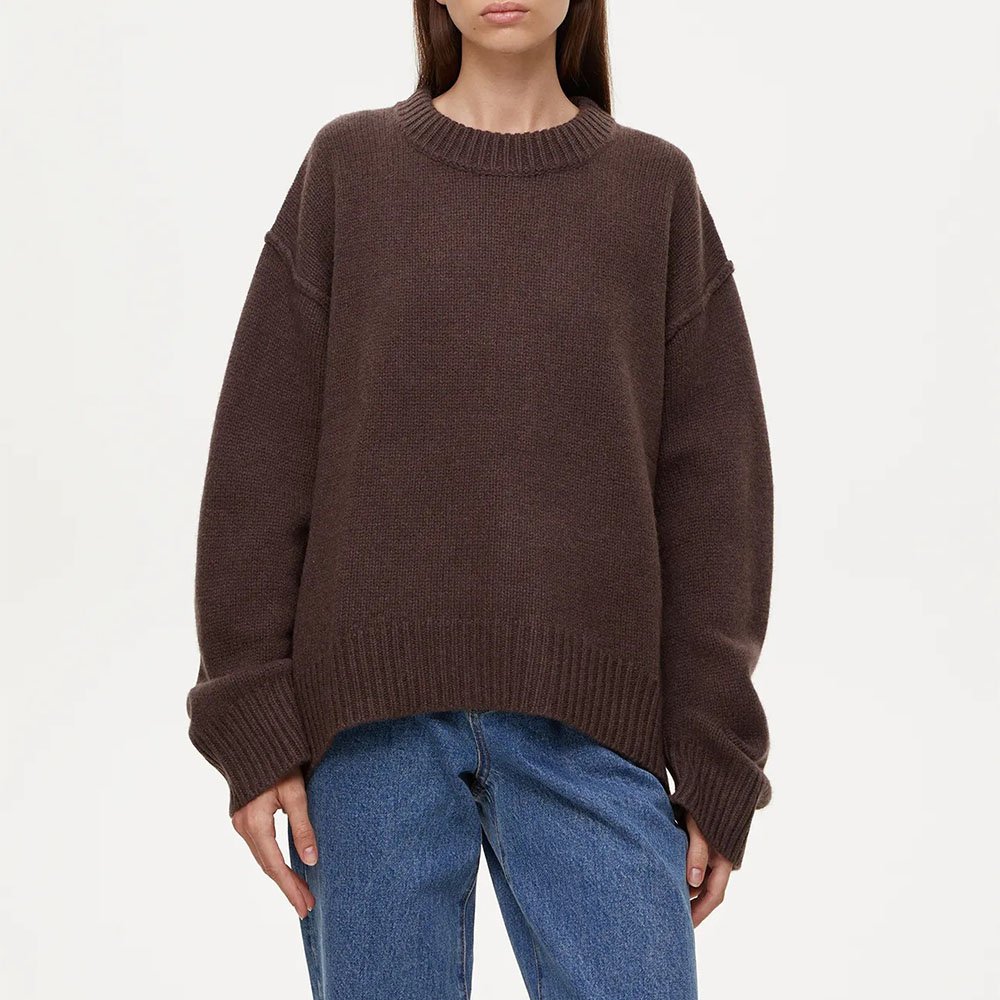 Flat knit winter thick round neck loose casual versatile knitted sweater pullover soft basic sweater solid color suitable for women's outerwear